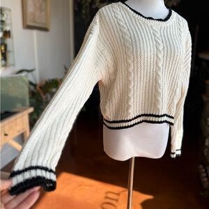 Sweet Envy NY Women's Cable Knit Sweater - Cream and Black- Medium